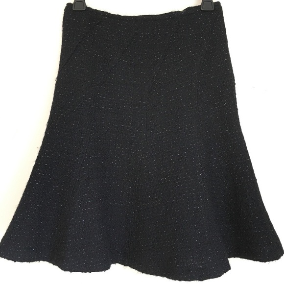 Vintage 90's Etam Black Wool Blend Textured Ruffle Hem A-line Flare Skirt - Picture 1 of 16